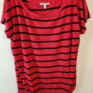 Express Red and Black Striped Short Sleeve Top